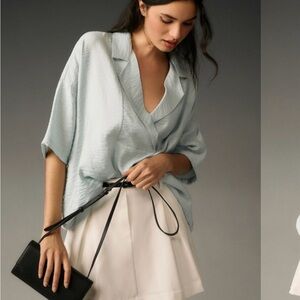 By Anthropologie Dylon Short-Sleeve Wide Placket Top